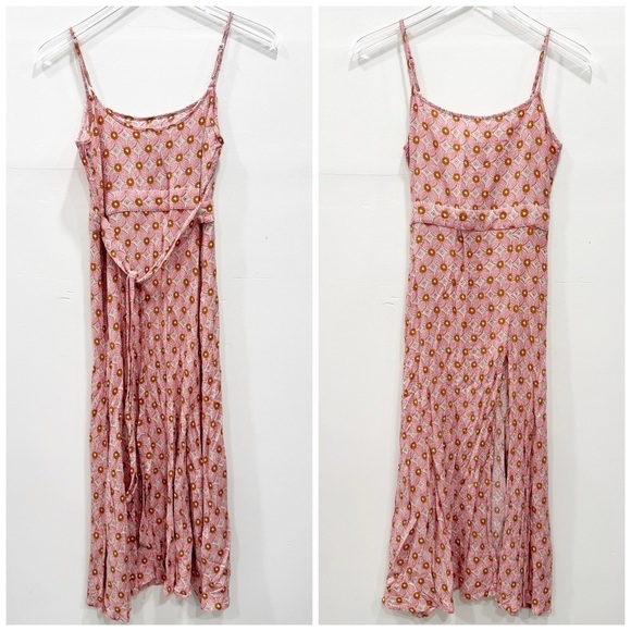 Olivaceous Spaghetti Strap Dress Side Slit Medium Pink Tie-Back - Picture 1 of 6